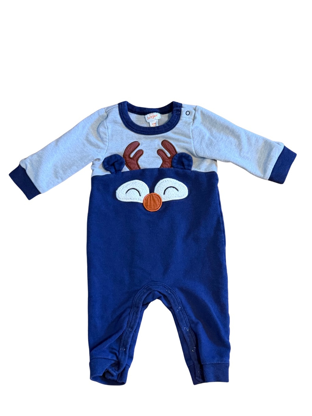 Cat & Jack Navy and Light Blue Reindeer One-Piece Footie